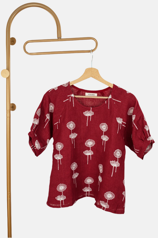 Dandelion Bloom Linen Top – Pure Comfort with Artful Stitch