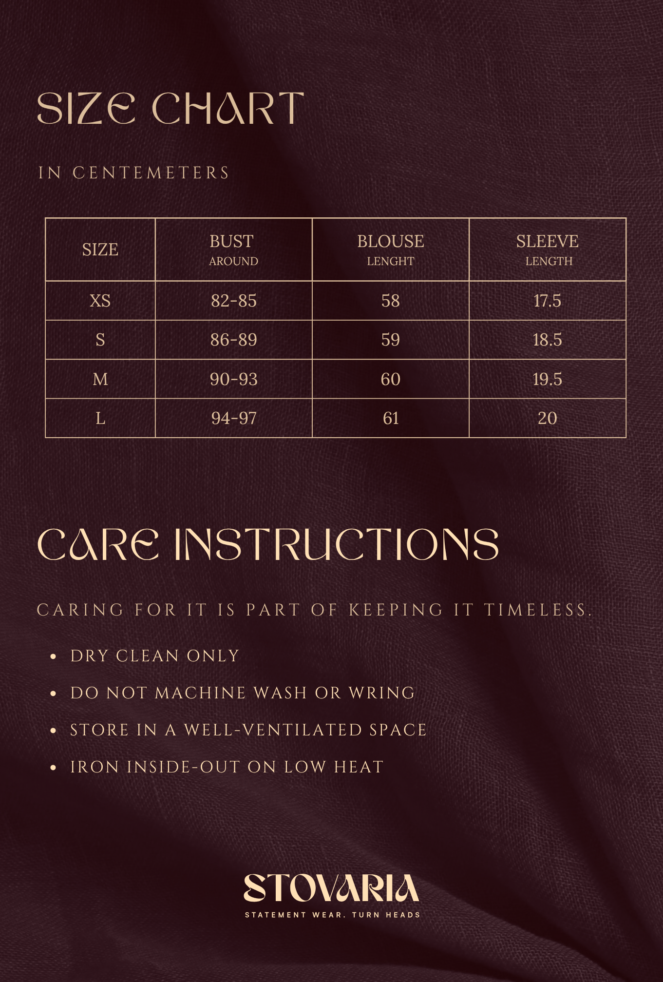 Size chart for Sandwashed Silk blouse with Swarovski Crystal Detailing