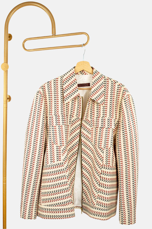 Chevron Print Cotton Jacket with Soft Tailoring