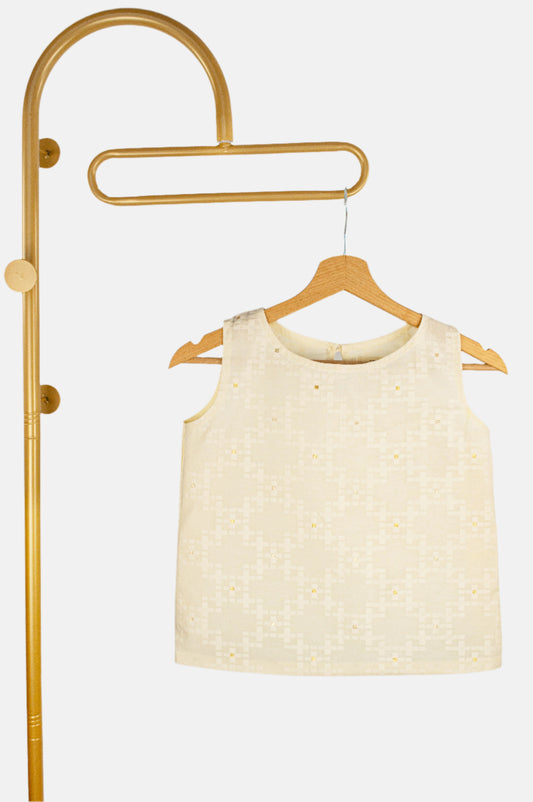 Textured Sleeveless Top in Pure Cotton with Gold Accents
