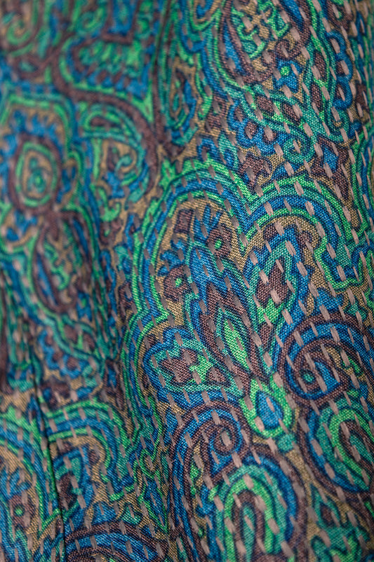 Embroidered Pure Tussar Silk Tank Top with Wooden Button