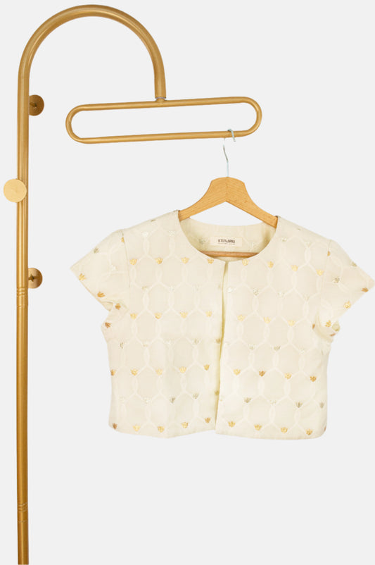 Pure Cotton Cropped Coat with Gold Thread Embroidery