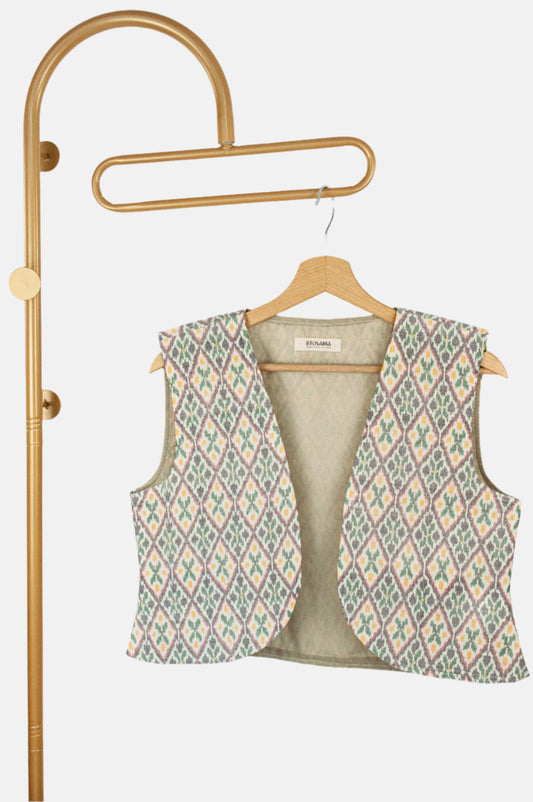 Handwoven Ikat Silk Vest – Bold Pattern, Effortless Charm