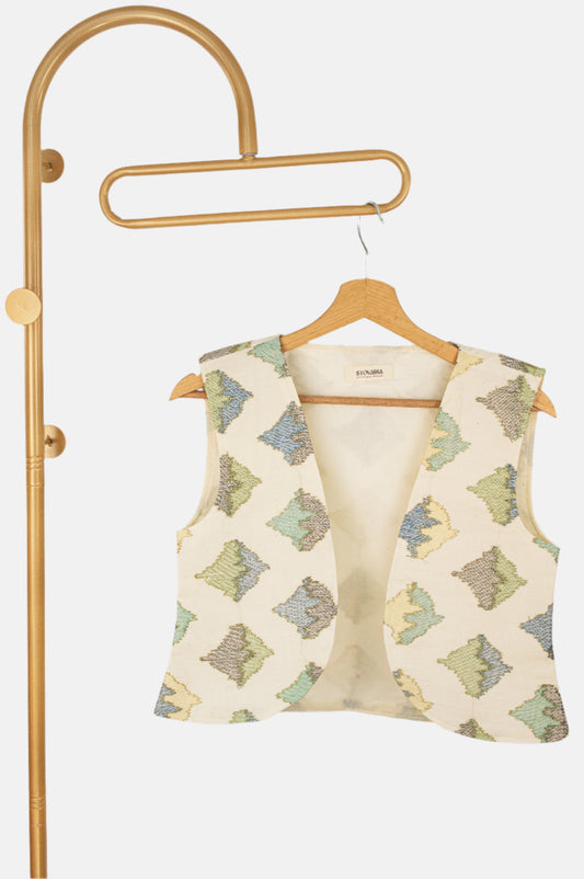 Cotton Vest with Colorful Thread & Gold Zari Embroidery