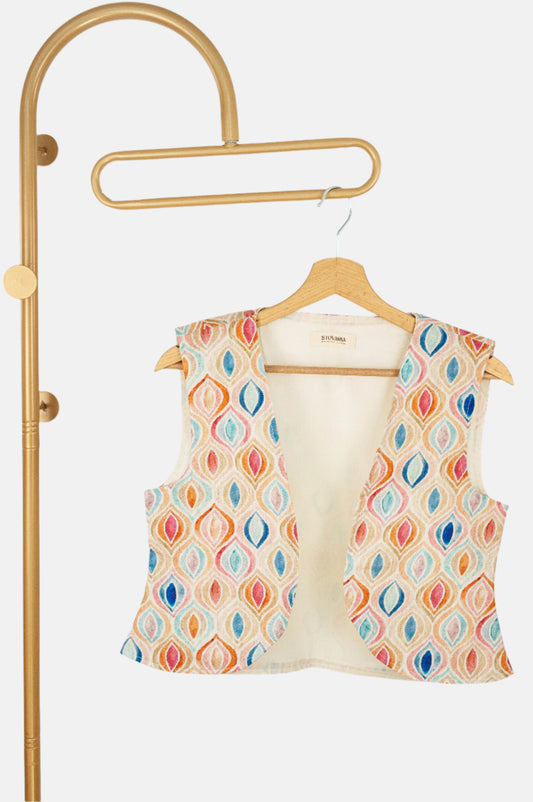 Artful Teardrop Cotton-Linen Vest – Light, Bold & Breezy