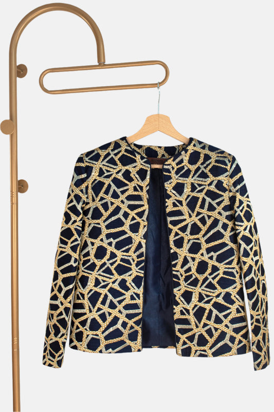 Midnight Mosaic Jacket – Gold & Silver Embroidery on Pure Silk