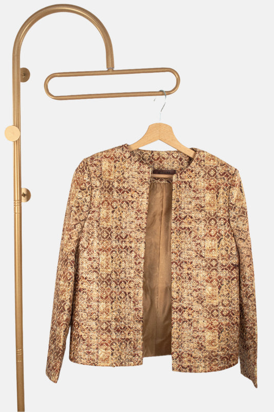 Golden Jacquard Jacket – A Regal Weave of Silk Tapestry