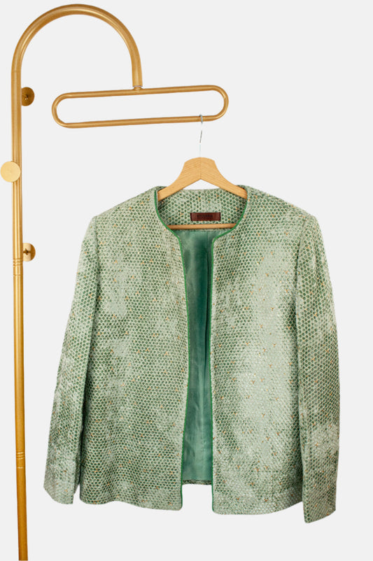 Emerald Velvet Jacket with Gold Embroidery – Statement Luxury