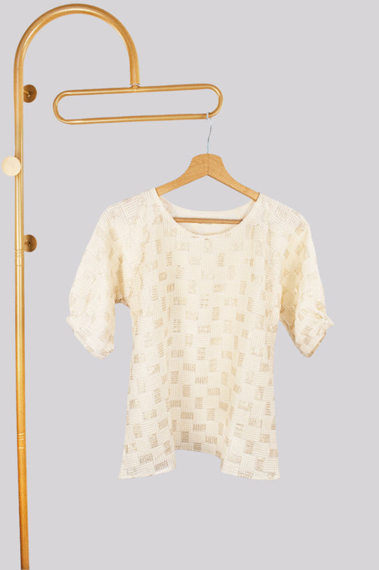 Pure Textured Georgette Top with Woven Grid Pattern