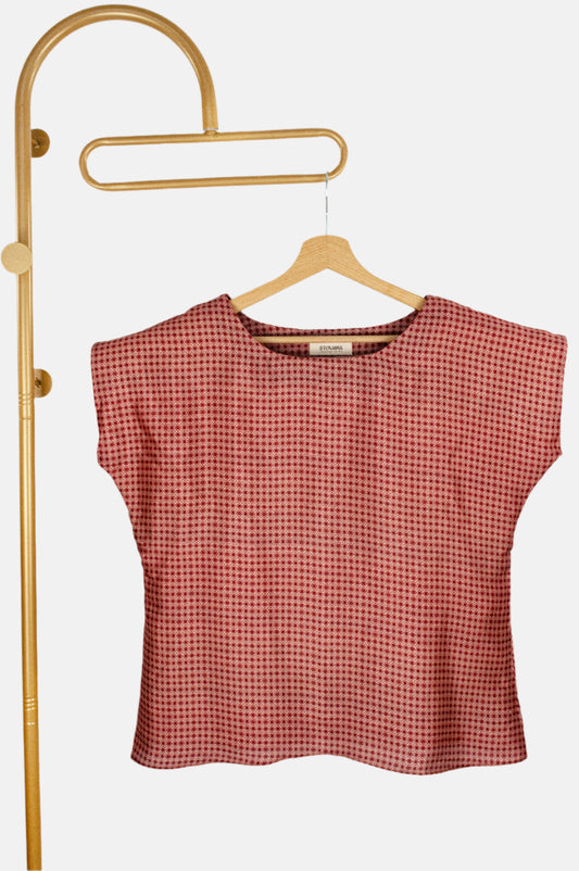 Short Sleeve Geometric Print Top in Luxurious Slub Silk