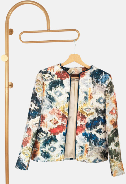 Modern Ikat Jacket – Canvas-Inspired Print on Cotton Linen
