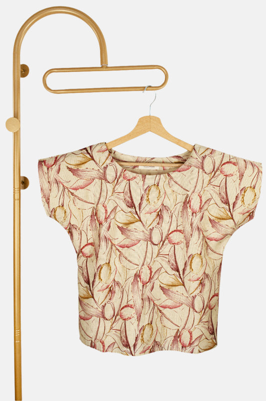 Floral Print Cotton-Silk Boat Neck Blouse – Elegant Everyday Wear