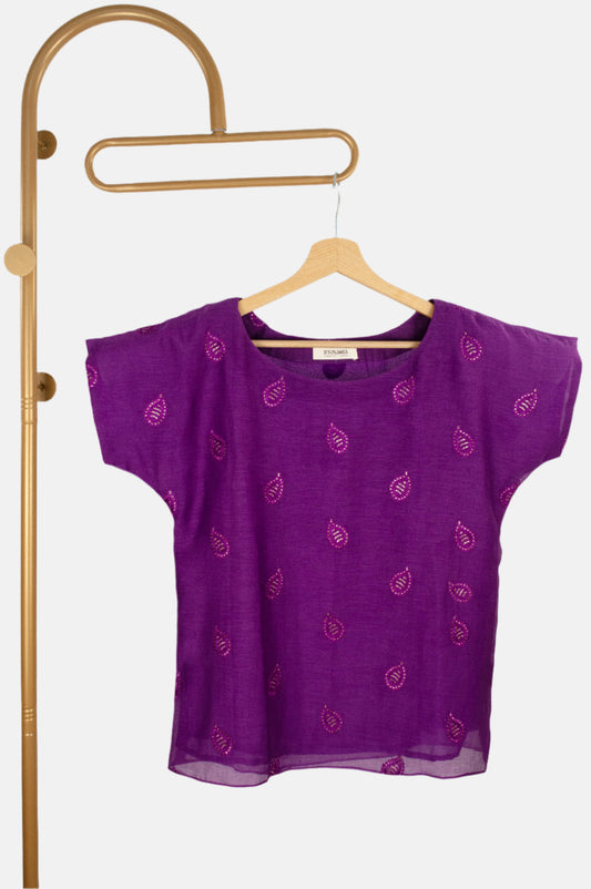 Purple Chanderi Silk Top with Booti Embroidery