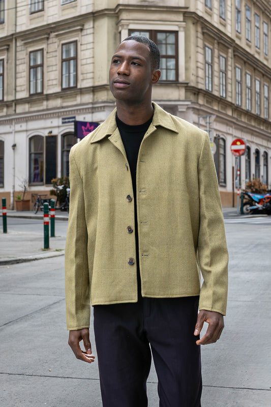 Handwoven Merino Wool Shirt Jacket | Olive Green Unisex Shacket | Wool Overshirt