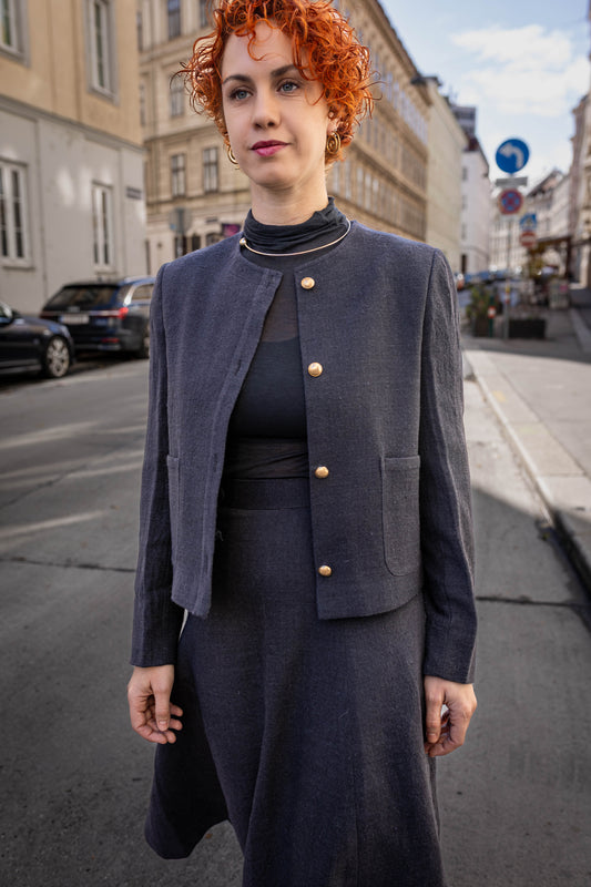 Merino Wool Skirt Suit | Handmade Black Two Piece Set | Winter Dress