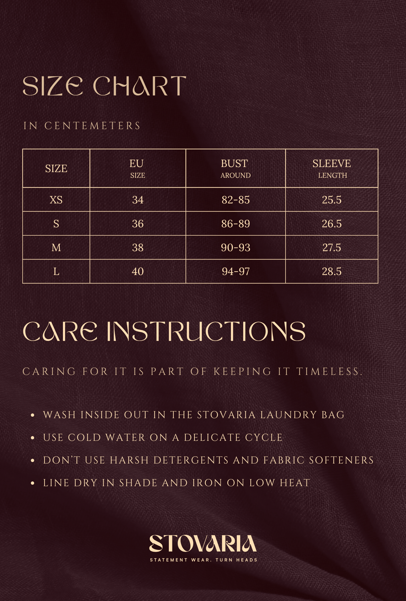 Size chart for Dandelion Bloom Linen Top – Pure Comfort with Artful Stitch