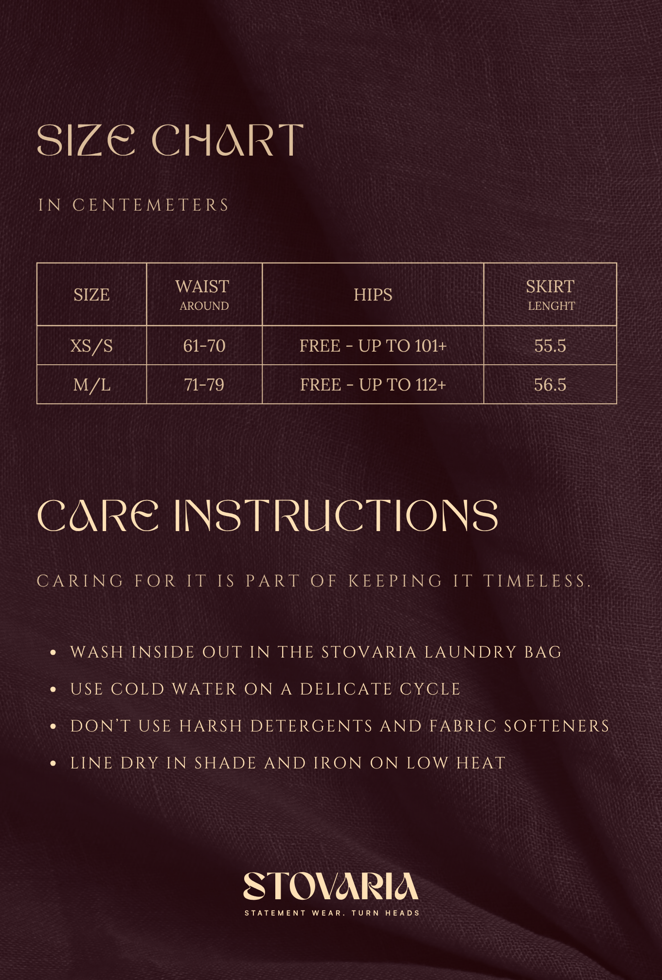 Size chart for Pure Satin Crush Knee Length with Elastic Waist
