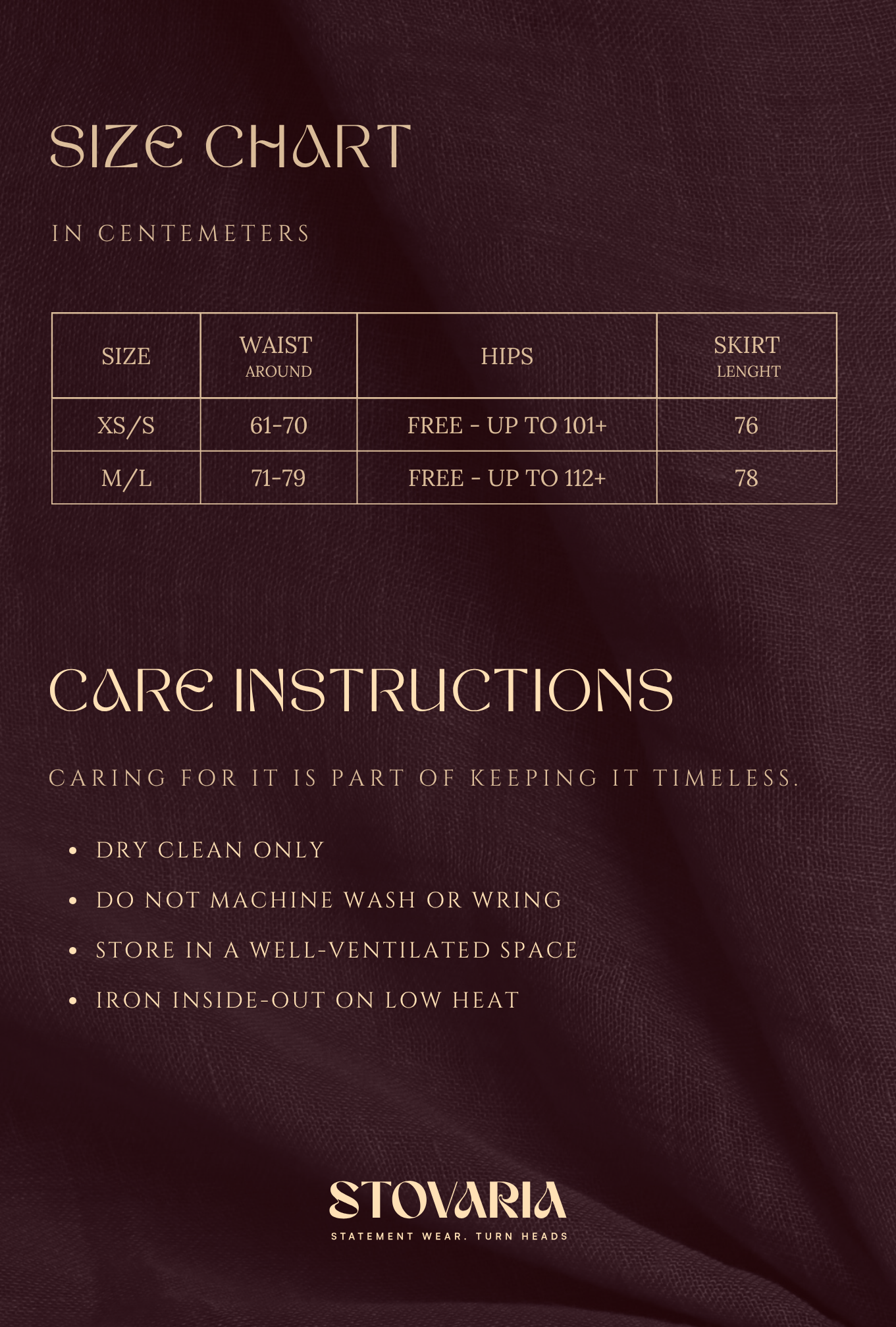 Size chart for Pashmina Cotton Ankle-Length Skirt - An Orchid Drift