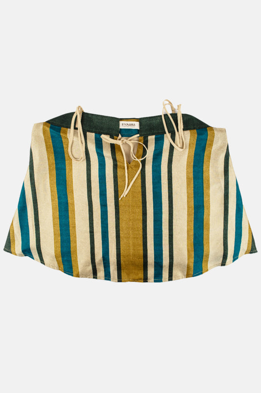 Striped Strappy Top in Cotton–Raw Silk Blend with Contrast Yoke
