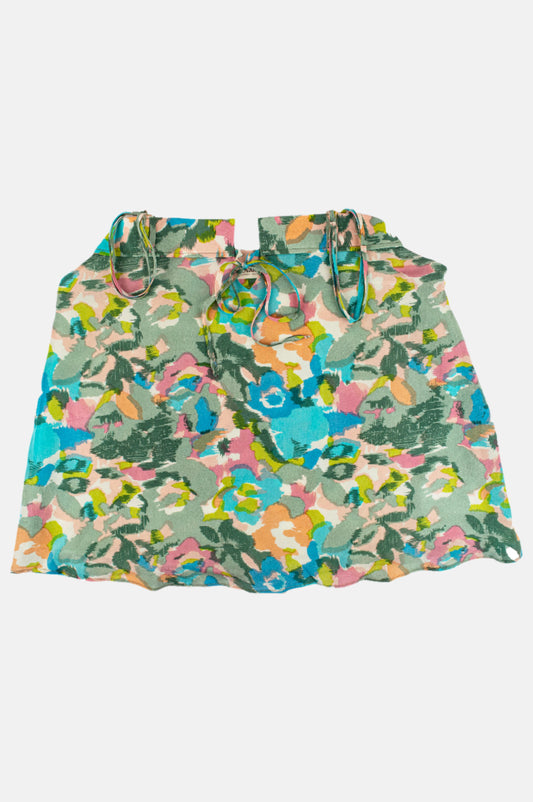 Pastel Floral Strappy Top in Pure Crepe Silk with Sculpted Neckline