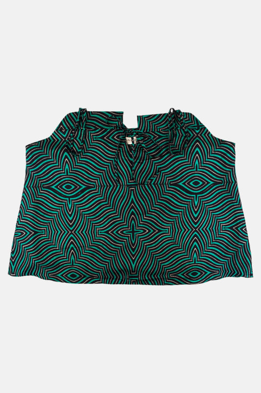 Optical Stripe Strappy Top in 100% Pure Silk with Tie Front