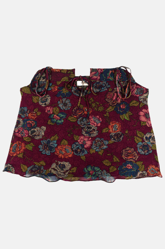 Pure Crepe Silk Floral Strappy Top with Front Tie Detail
