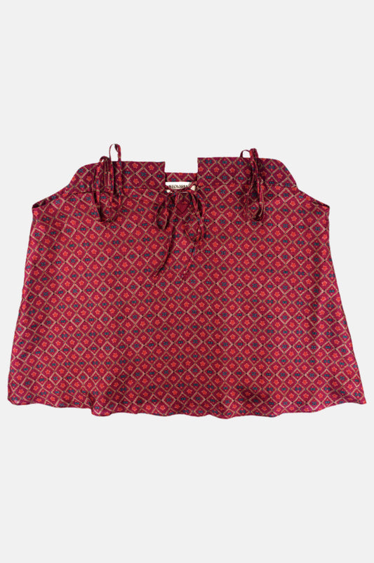 Geometric Strappy Top in Slub Silk with Sculpted Neckline