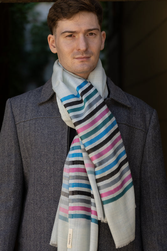Ivory Rainbow Stripe Pashmina Scarf