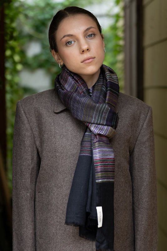 Midnight Mosaic Pashmina Silk Handwoven Scarf