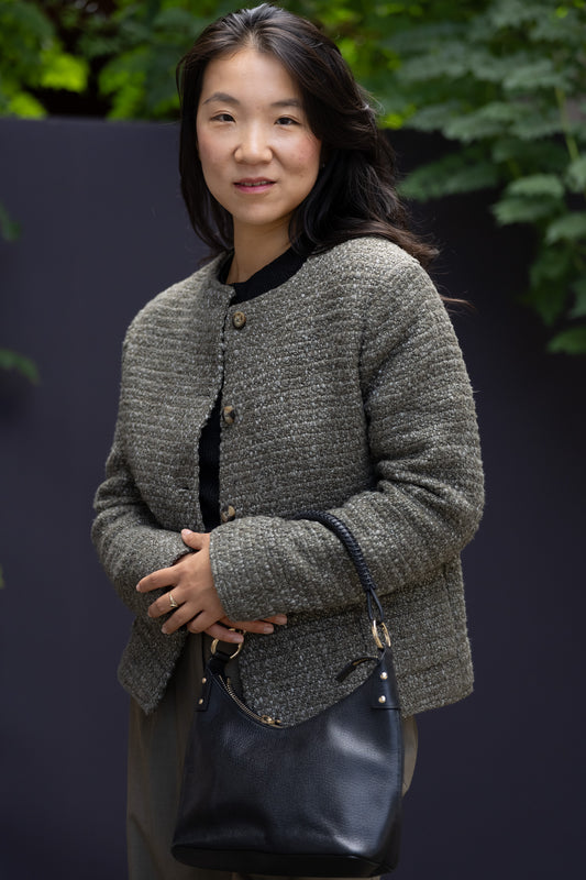 Handwoven Textured Wool Winter Jacket in Olive Green
