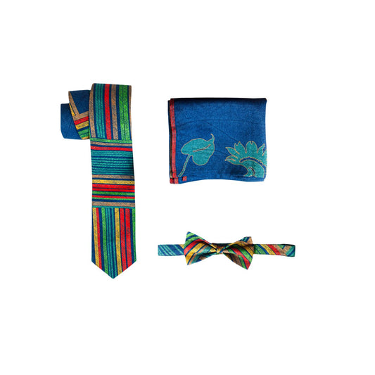 Raw Silk Tie Bundle | Suit Accessory Gift Box | Bow Tie | Pocket Square