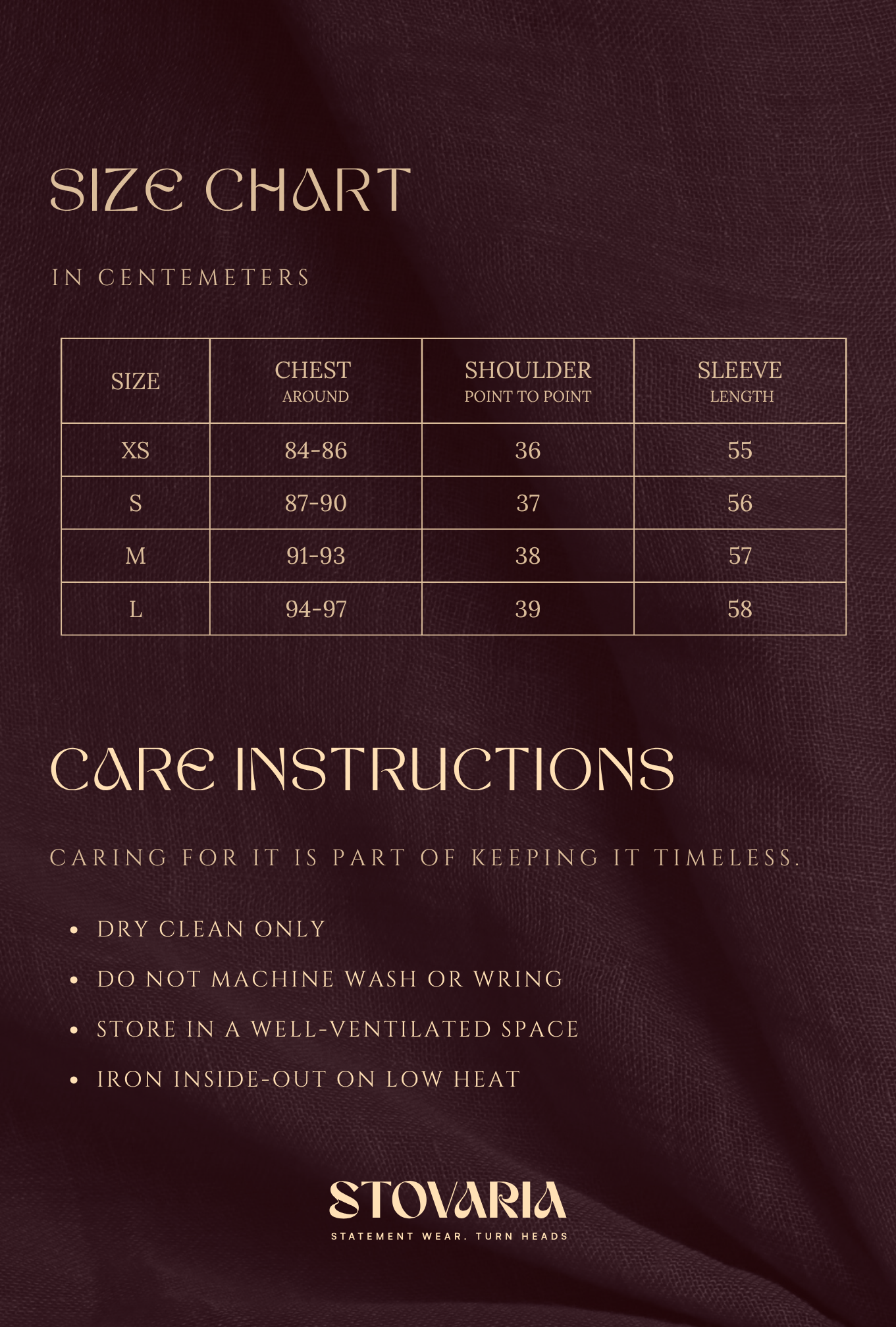 Size chart for Blue Velvet Jacket – Embroidered Statement in Plush Texture