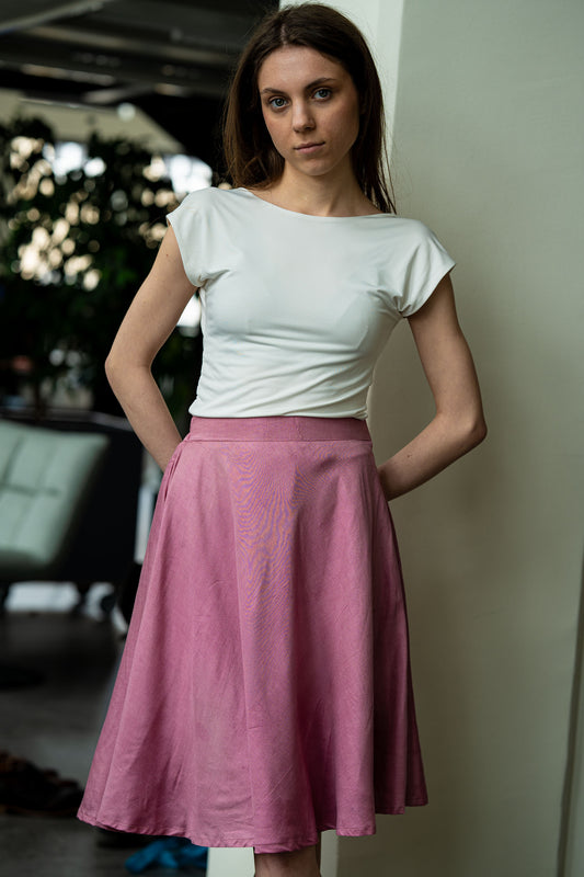Blush Pink Silk and Cotton Blend Knee Length Skirt
