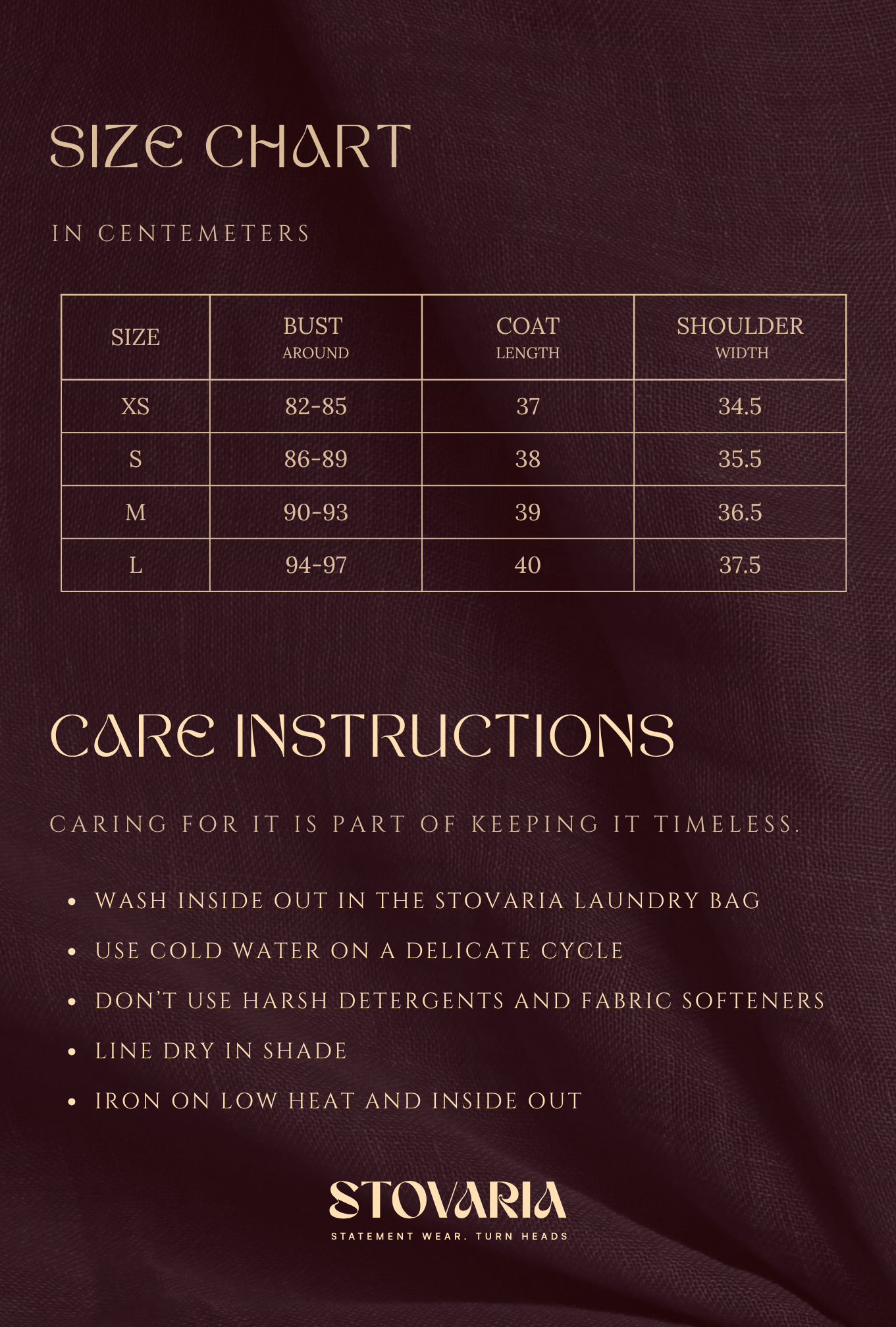 Size chart for Cotton Vest with Colorful Thread & Gold Zari Embroidery