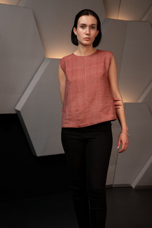 Handwoven Terracotta Denim Structured Sleeveless Top