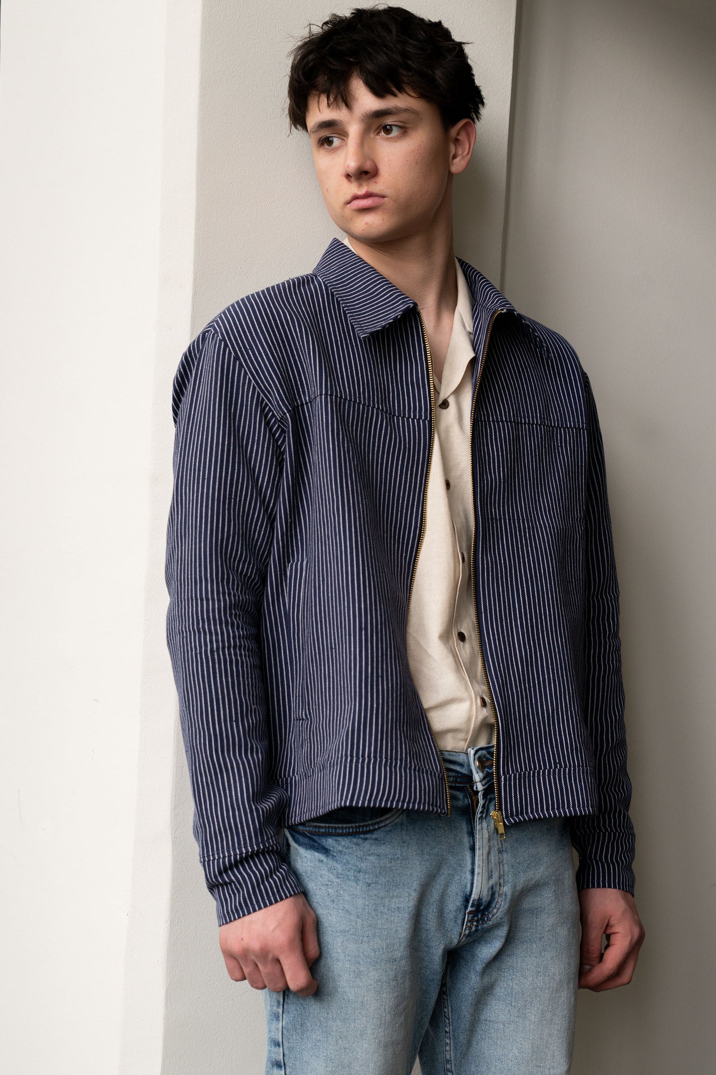 Handwoven Kala Cotton Stripes Blue Jacket