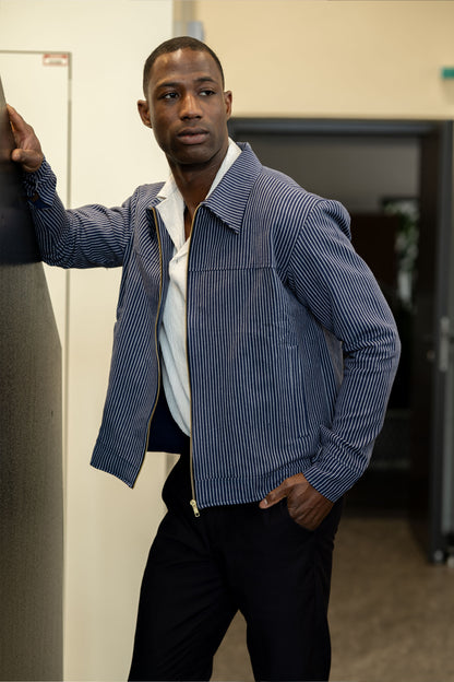 Handwoven Kala Cotton Stripes Blue Jacket