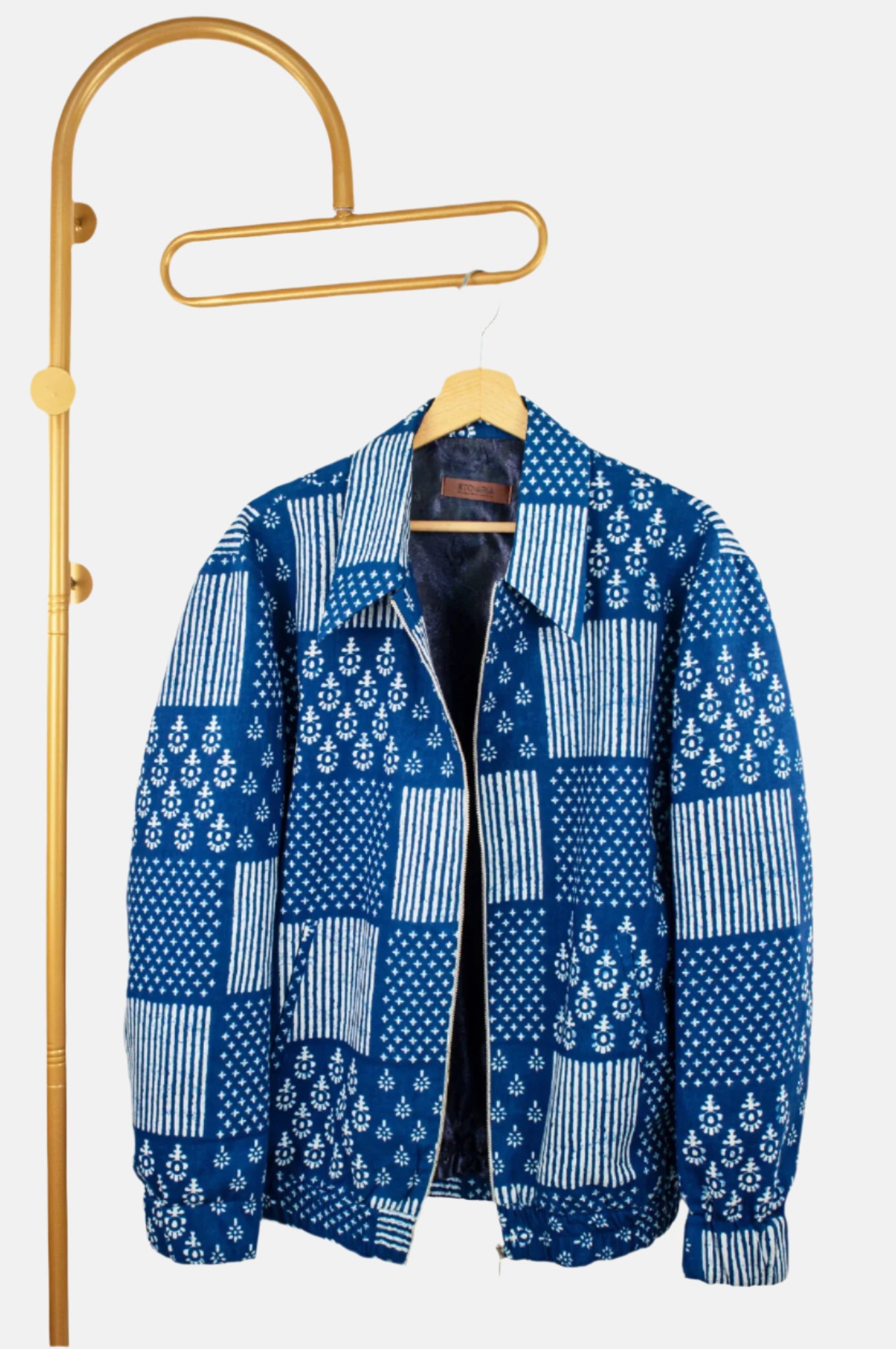 Indigo Handprinted Bomber Jacket