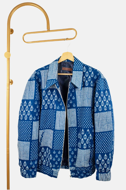 Indigo Handprinted Bomber Jacket