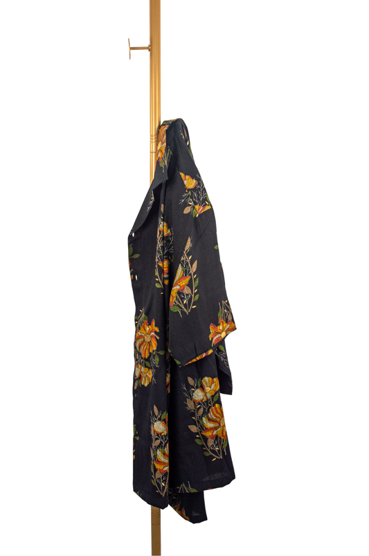 Cotton-Silk Relaxed Shirt – Black Floral Summer Statement