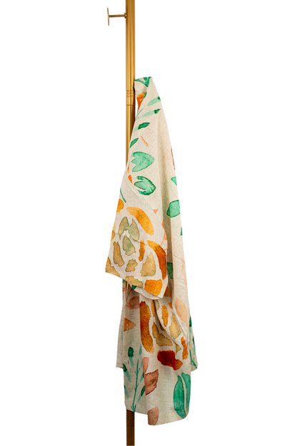 Pure Cotton Linen Camp Collar Shirt – Watercolor Leaf Print