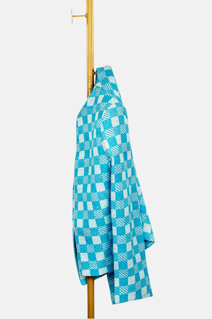 Blue Check Cotton Jacket with Gold Zari Embroidery
