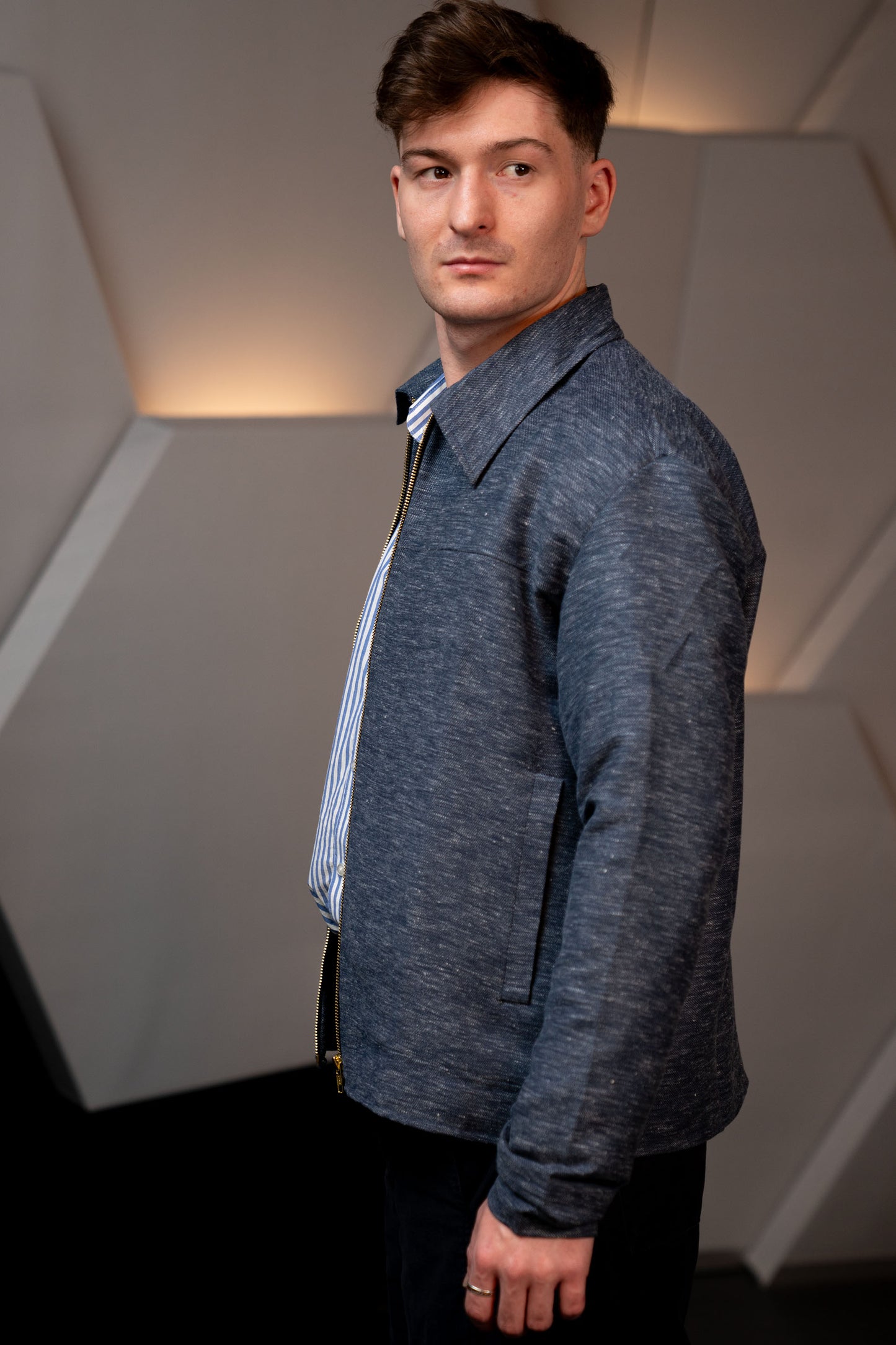 Linen Cotton Blend Blue Jacket