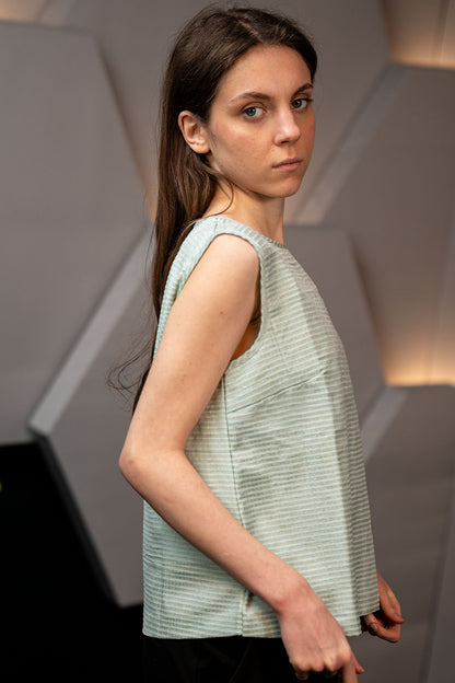 Pure Silk Textured Structured Sleeveless Top