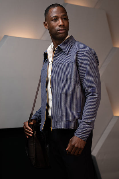Handwoven Kala Cotton Stripes Blue Jacket