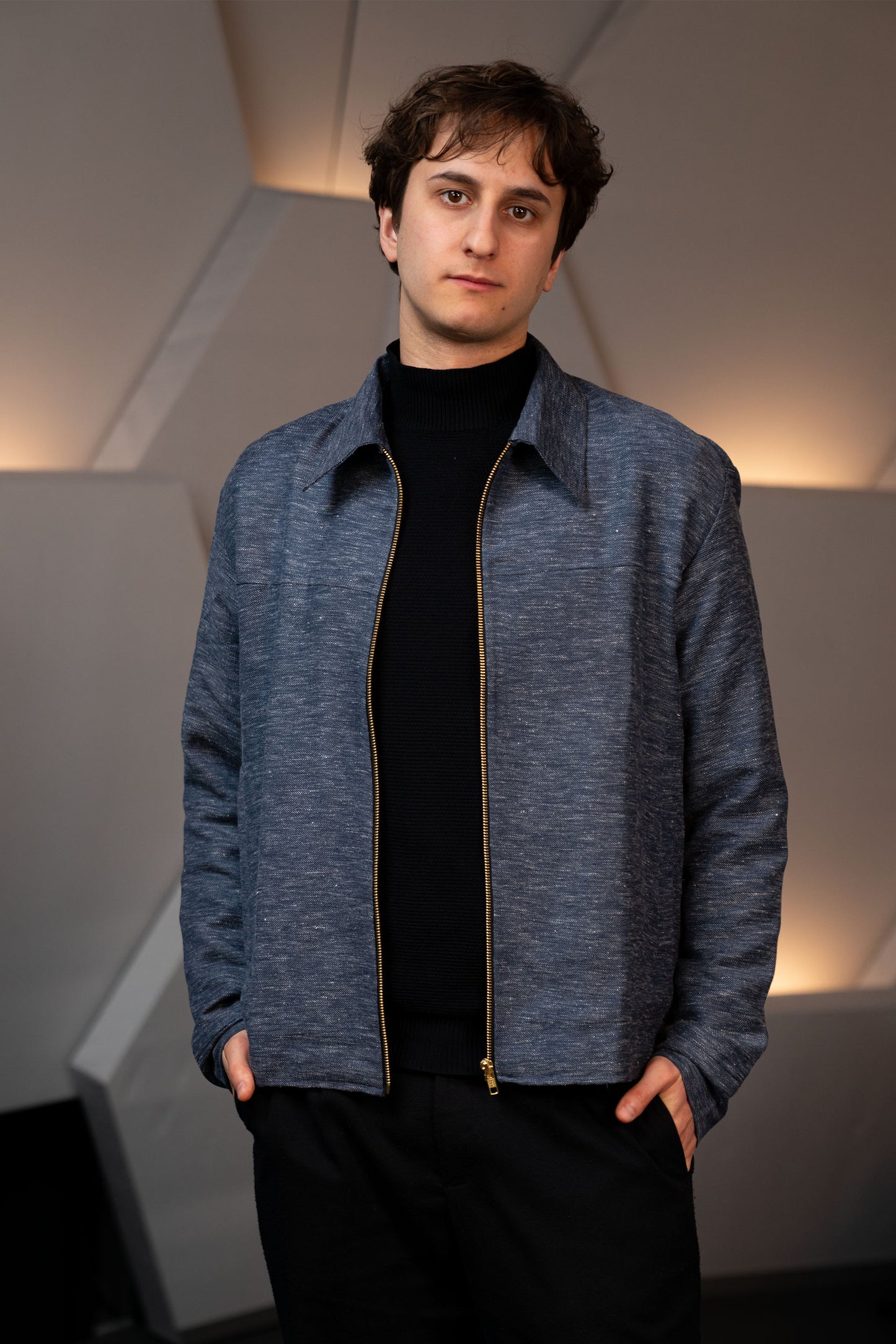 Linen Cotton Blend Blue Jacket