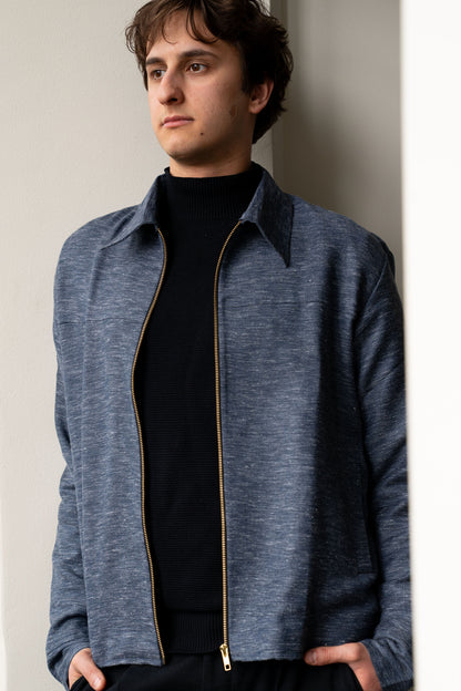 Linen Cotton Blend Blue Jacket
