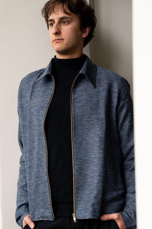 Linen Cotton Blend Blue Jacket