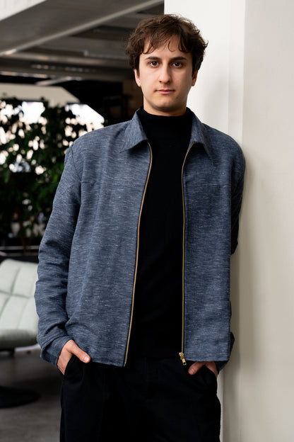 Linen Cotton Blend Blue Jacket