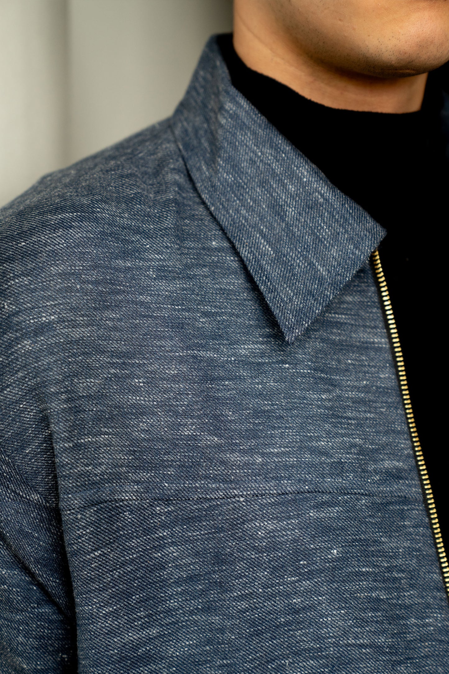 Linen Cotton Blend Blue Jacket
